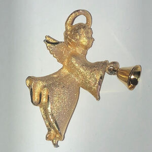 Robin Rush Vintage Satin Soft Gold Tone Angel Bell Brooch Shoulder Pin